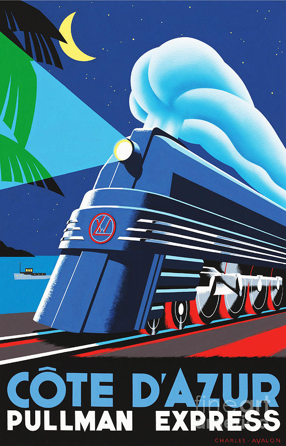 France by Train Vintage Travel Poster Print Design Wall Retro Tourism Decor