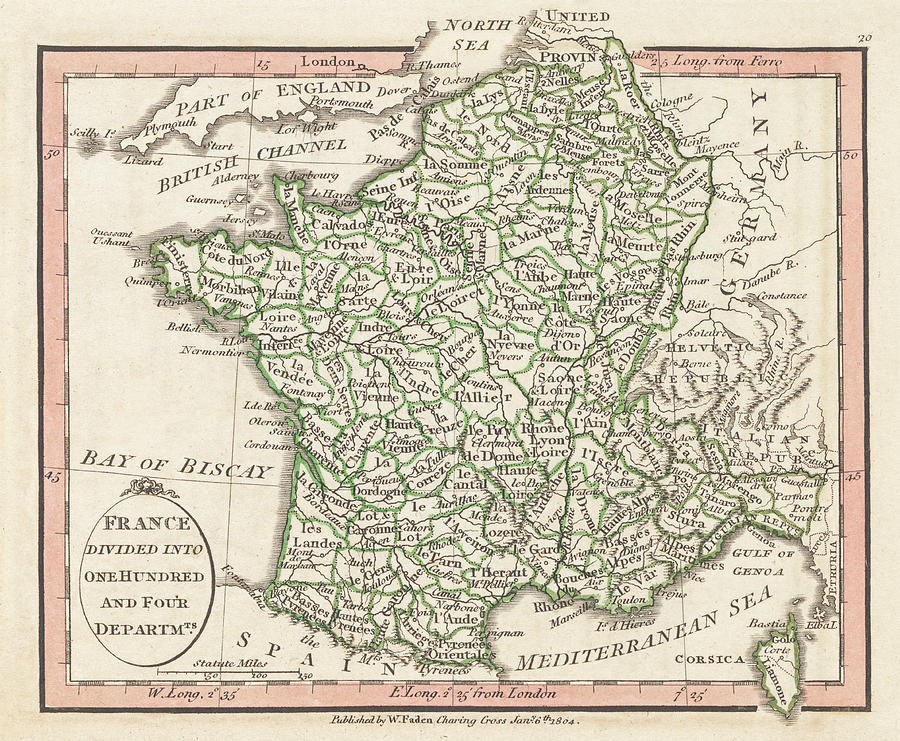 1804 Map France Divided into one hundred and four Departments France ...
