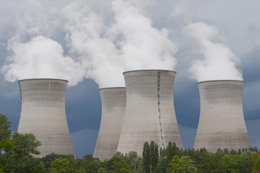 France, Rhone, Smoking cooling towers of power plant Photograph by Westend61