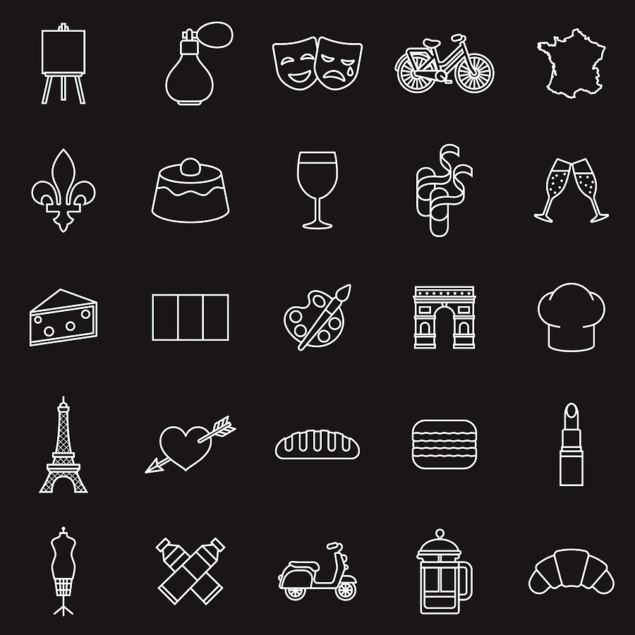 France Thin Line Outline Icon Set Drawing by Bortonia