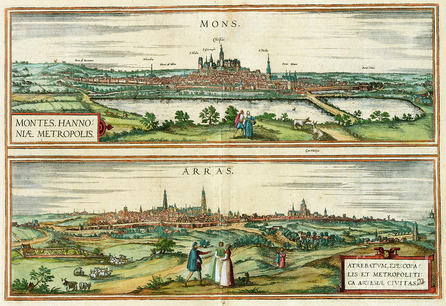 France - View Of Mons And Arras, 1572 Drawing by Georg Braun and Franz Hogenberg