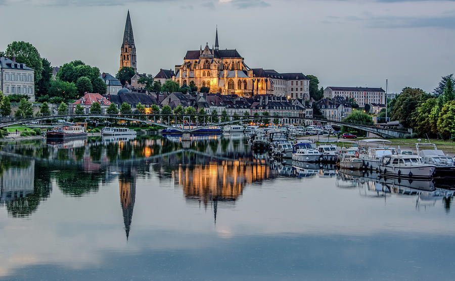 Frances Auxerre Cathedral at Dusk Photograph by Marcy Wielfaert