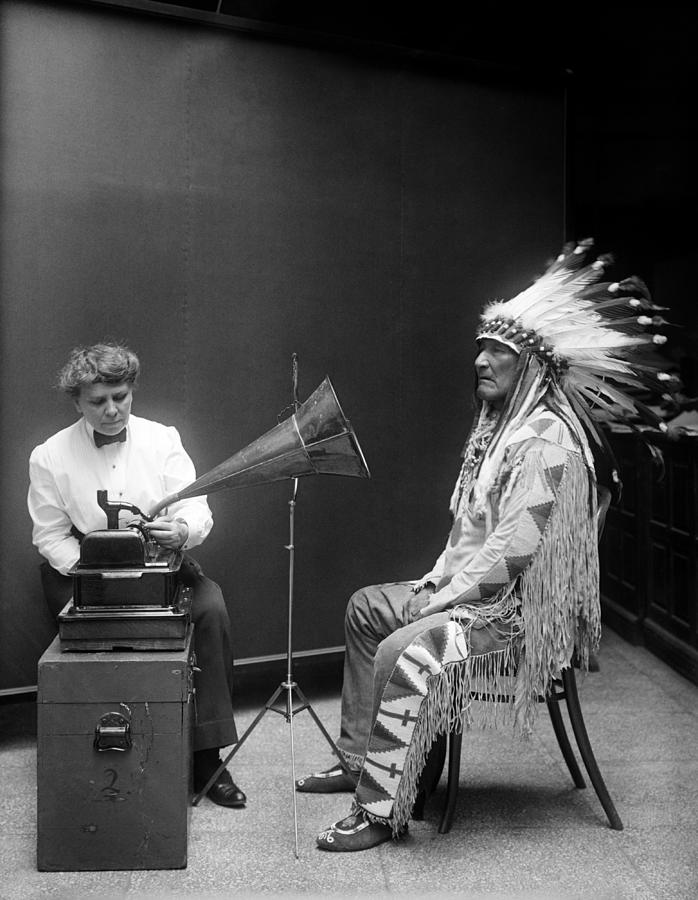 Frances Densmore Recording With Mountain Chief - 1916 Photograph by War Is Hell Store