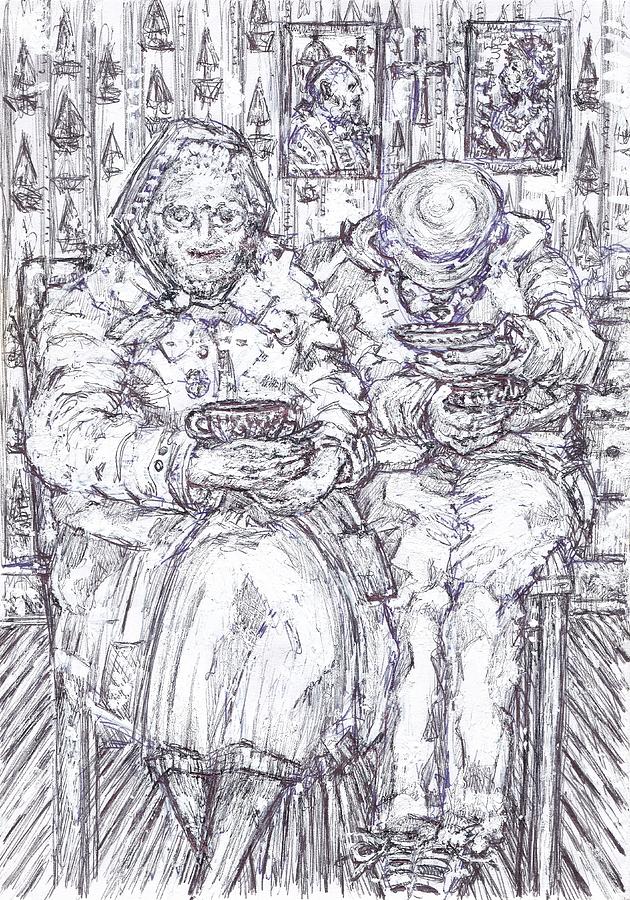 Francesca and Brother at Tea Time Drawing by Giovanni Caputo