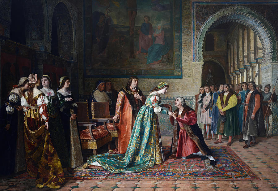 FRANCISCO JOVER Y CASANOVA/ Replenishment of Columbus 1881. Oil on canvas, 328 x 496 cm. Deposite... Painting by Francisco Jover Y Casanova
