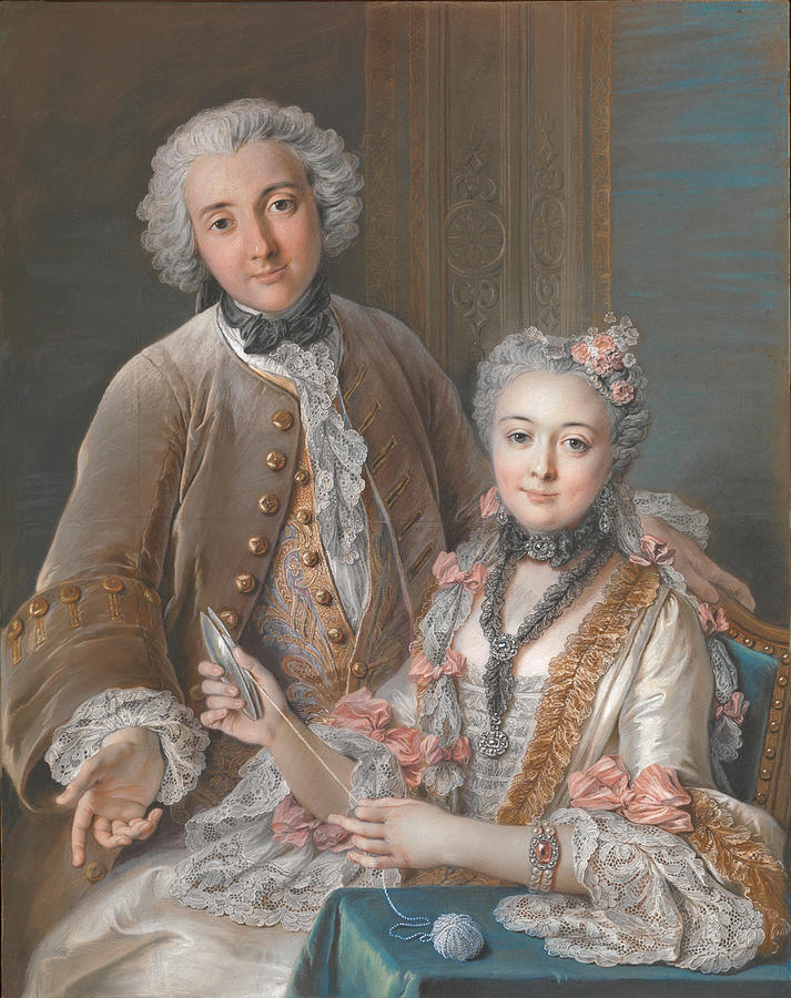 Francois de Jullienne and His Wife Marie Elisabeth de Sere de Rieux Drawing by Charles-Antoine Coypel