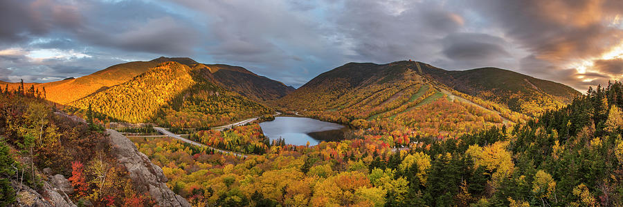 Franconia Notch Autumn Sunset Panorama 2 Photograph by White Mountain Images