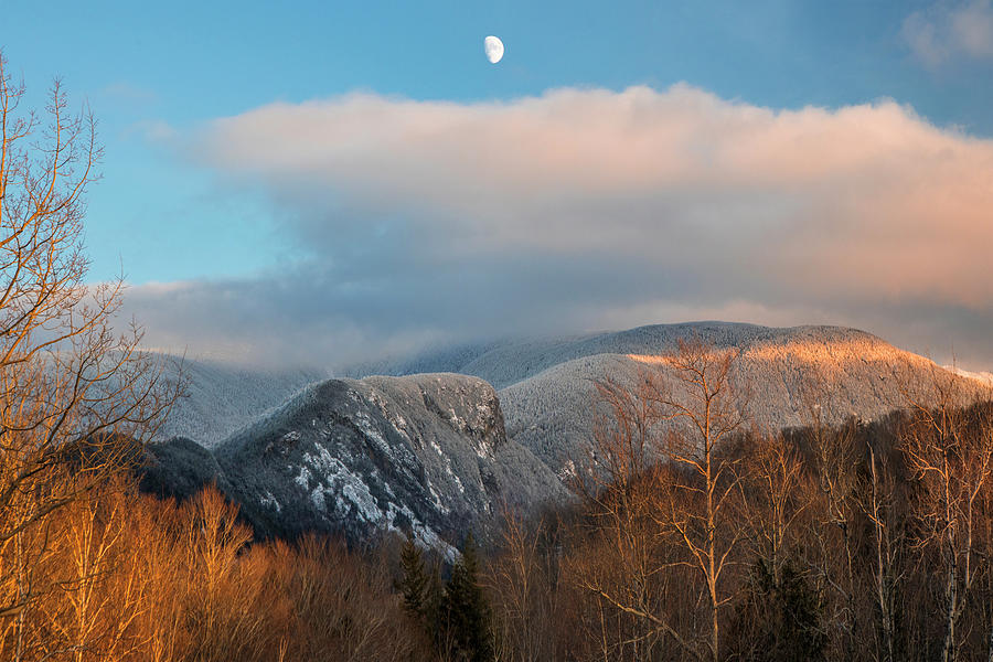 Franconia Notch Sunset Moon Photograph by White Mountain Images
