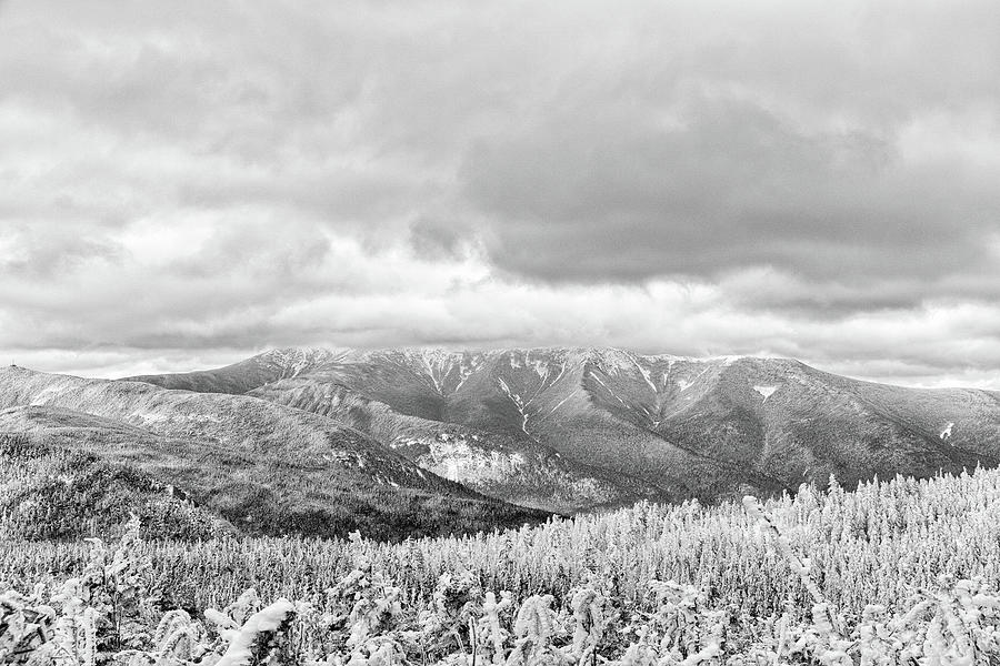 Franconia Ridge In Winter, Monochrome. Photograph by Jeff Sinon