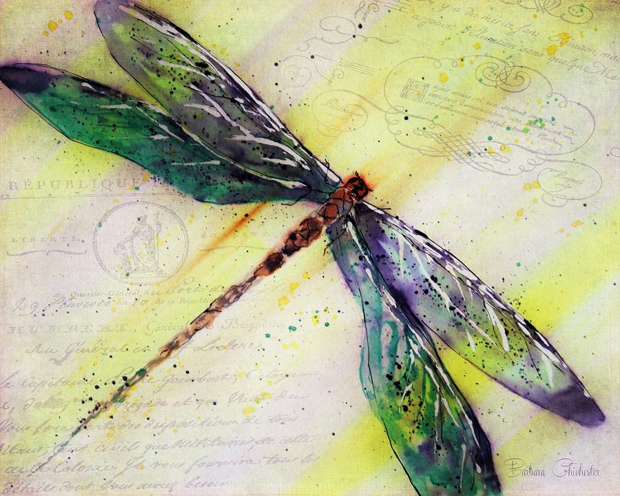 Francophile Dragonfly Painting by Barbara Chichester