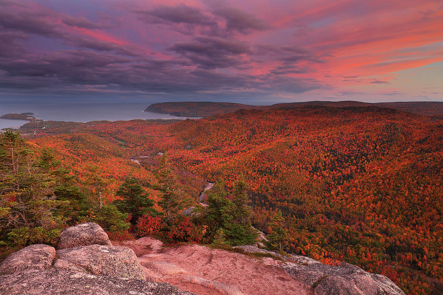 Franey trail autumn sunset at Cape Breton Highlands National Park in Nova Scotia, Canada Photograph by Jetson Nguyen