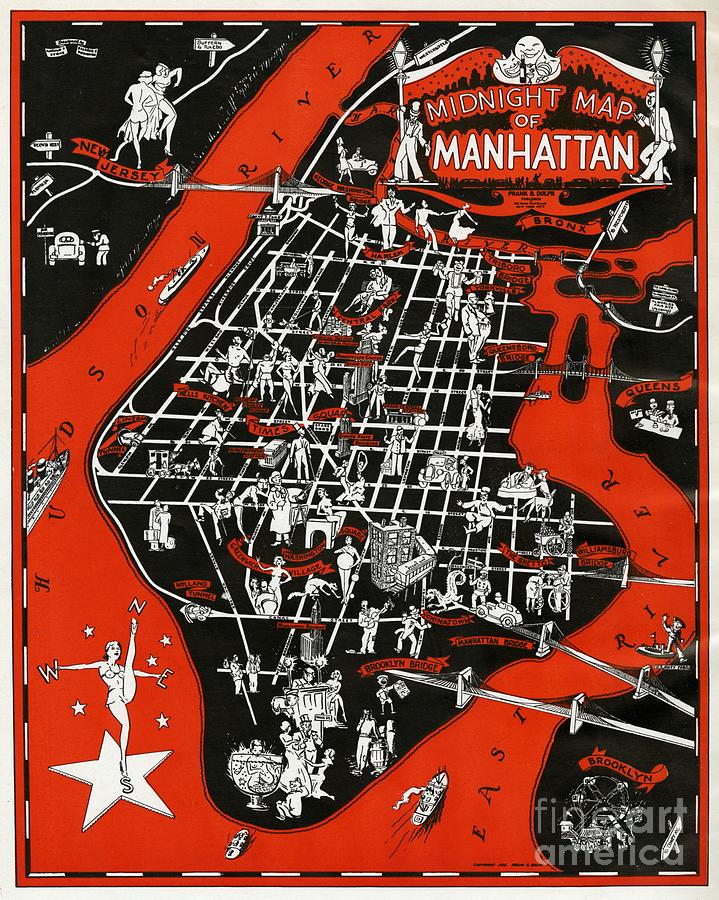 Frank B Dolph - Midnight Map of Manhattan - 1938 Digital Art by Vintage Map Frank B Dolph - Midnight Map of Manhattan - 1938 Digital Art by Vintage Map