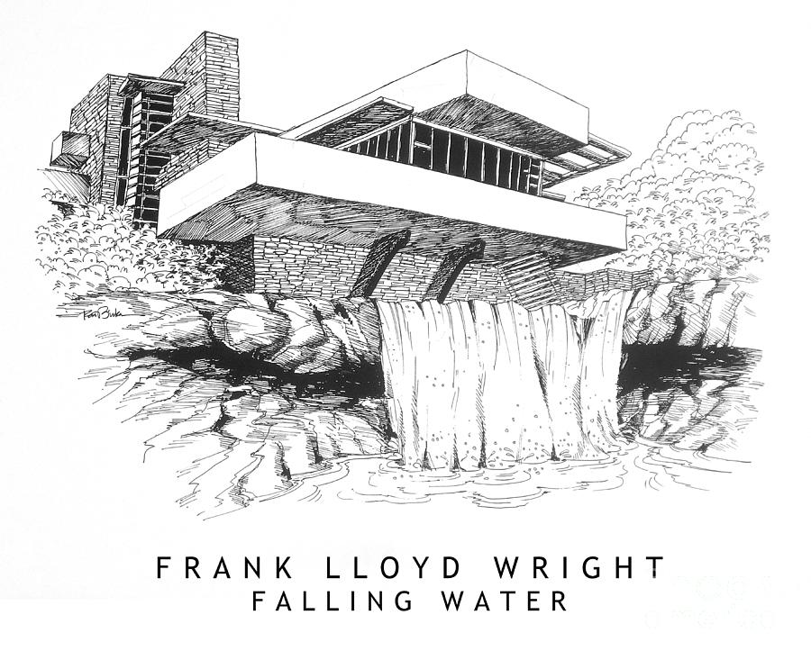 Frank Lloyd Wright. Falling Water Architectural Creation. Drawing by