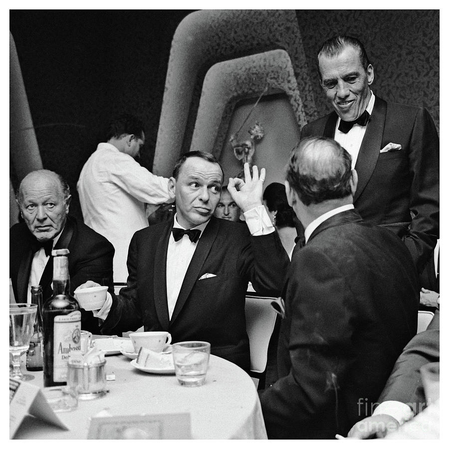 Frank Sinatra And Ed Sullivan In A Restaurant.- White Bordered Photograph by Doc Braham