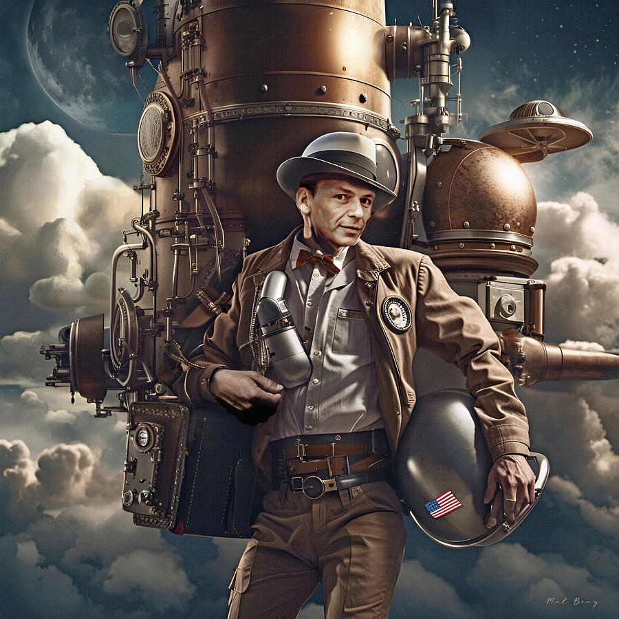 Frank Sinatra Fly Me To The Moon Steampunk  Digital Art by Mal Bray
