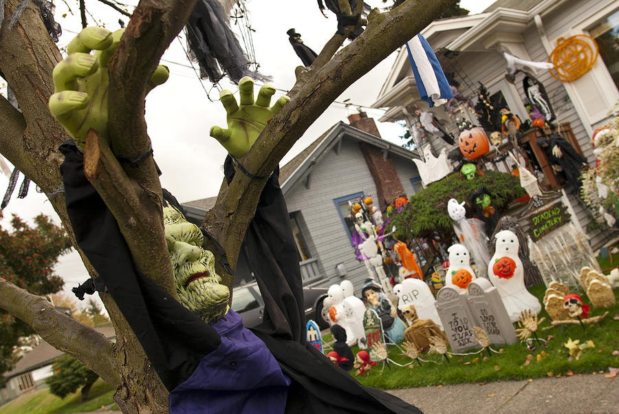 Frankenstein and other Halloween decorations Photograph by Gregobagel