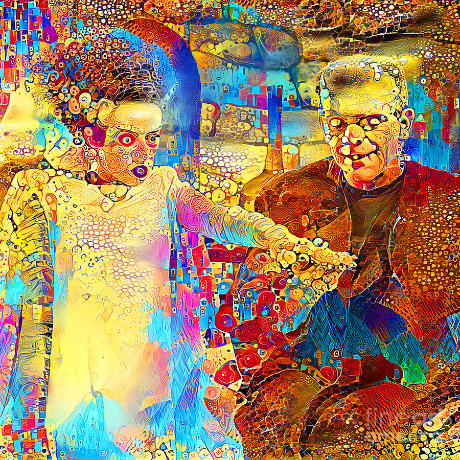Frankenstein and The Bride in a Gustav Klimt World 20210701 v2 square Photograph by Wingsdomain Art and Photography