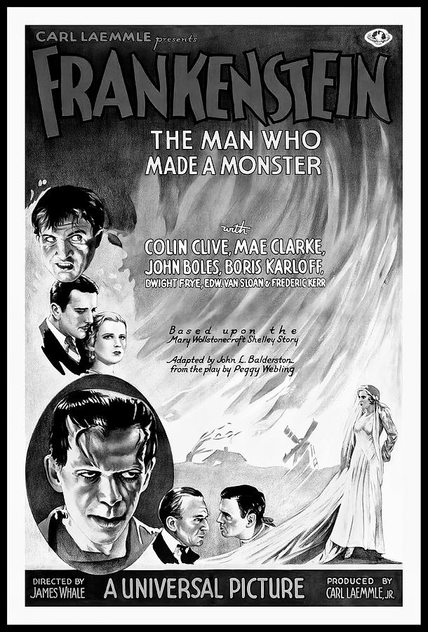 Frankenstein Retro Vintage Classic Horror Movie Poster 1931 Black and White Photograph by Carol Japp Frankenstein Retro Vintage Classic Horror Movie Poster 1931 Black and White Photograph by Carol Japp