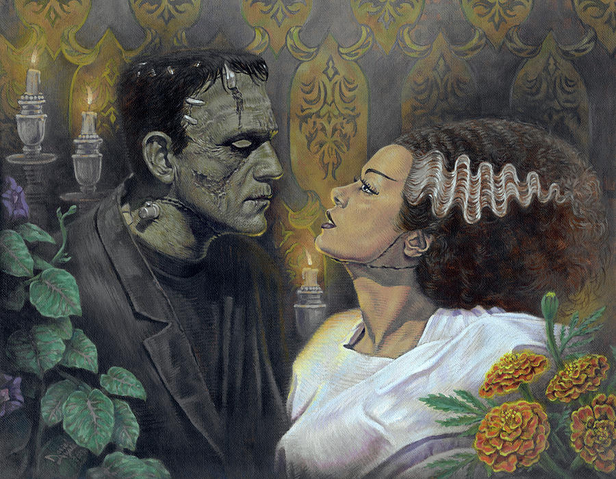 Flower Painting - Frankensteins Monster and Bride by Daniel Ayala