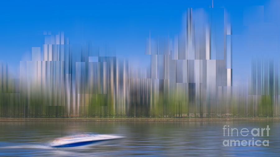 Frankfurt Cityscape Skyline - Blue Abstract Digital Art by Philip Preston