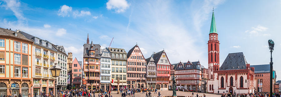Frankfurt tourists in Romerberg Alstadt Old Town landmarks panorama Germany Photograph by fotoVoyager