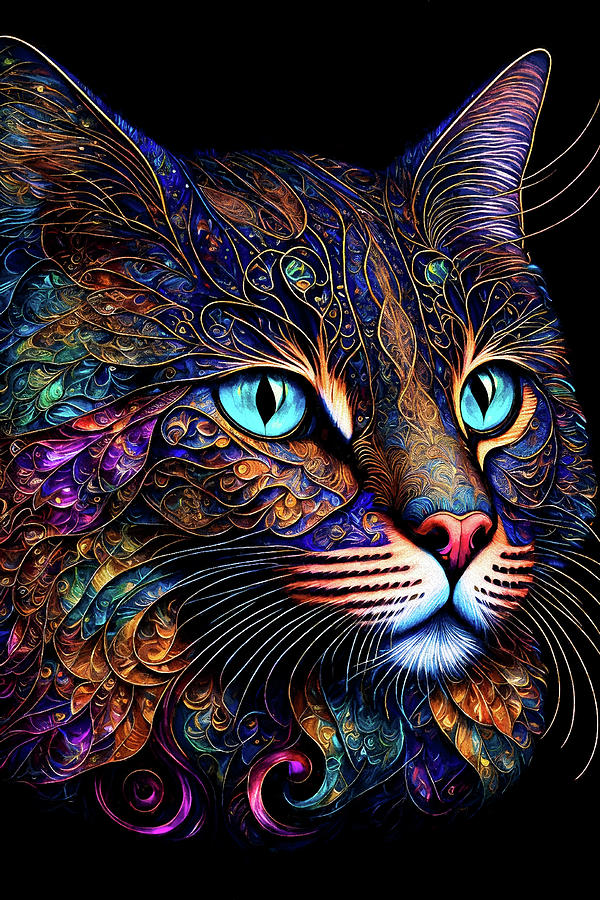 Frankie the Colorful Cat Digital Art by Peggy Collins