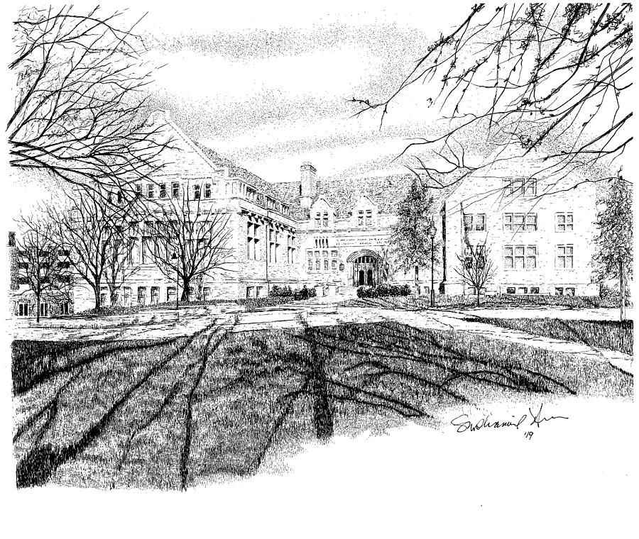 Franklin Hall Drawing by Stephanie Huber