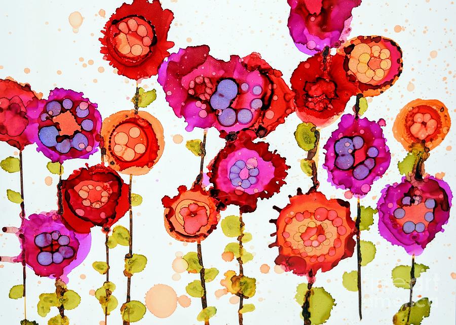 Abstract Painting - Frantic Flowers by Beth Kluth