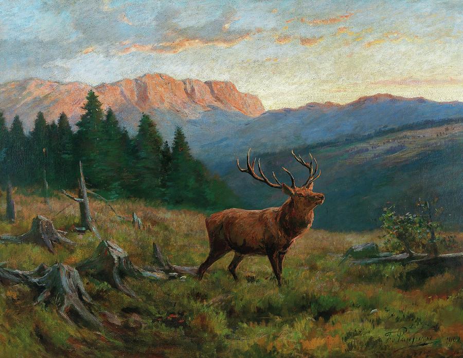 Nature Digital Art - Franz Xaver von Pausinger  A Royal Stag at Dusk by Celestial Images