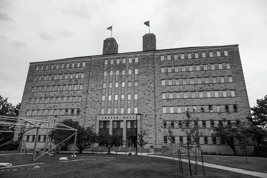 Fraser Hall at the University of Kansas in black and white Photograph by Eldon McGraw