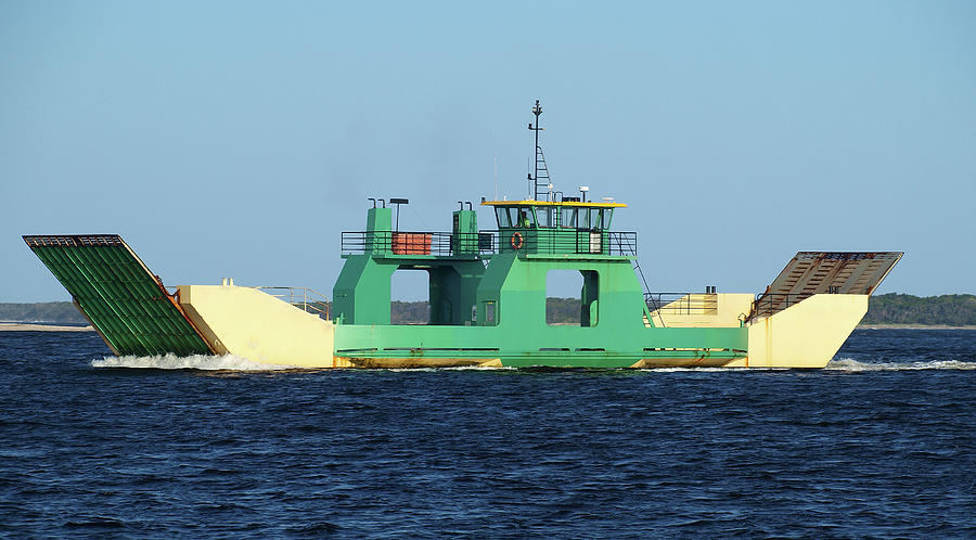 Fraser island Car Ferry Barge in transit. Inskip Point, Australi Photograph by Geoff Childs