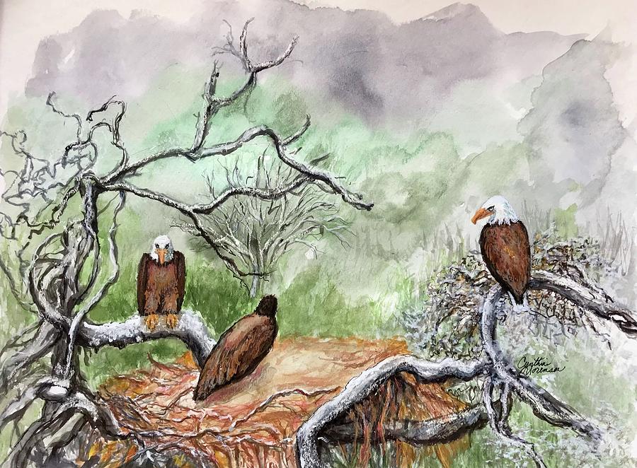Fraser Point Eagle Family Nest Painting by Cynthia Sorensen