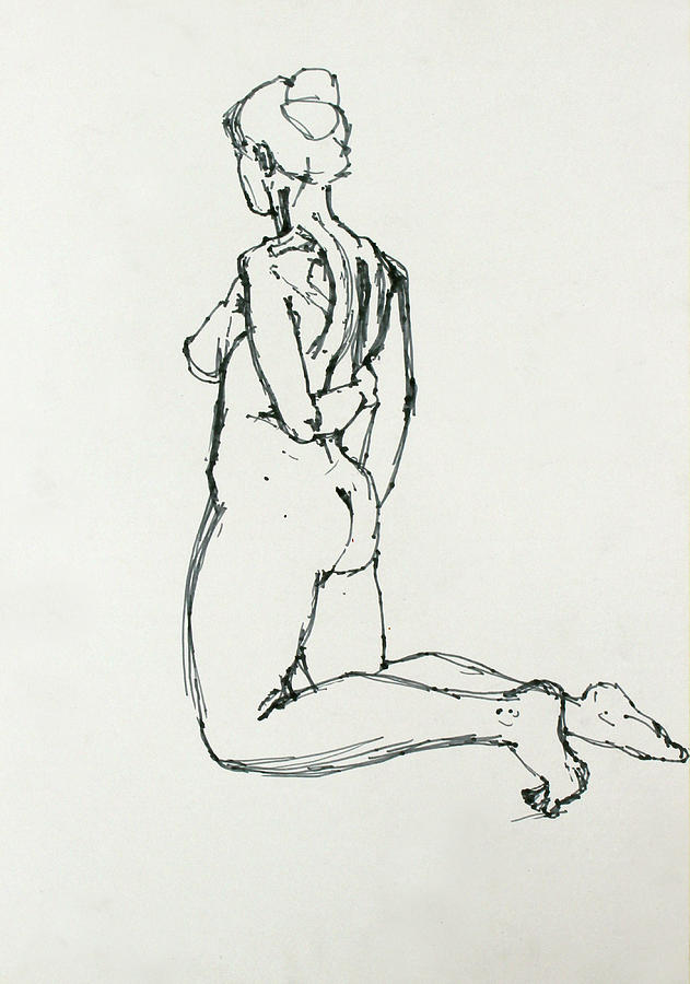 Akt Drawing - Frau mit Dutt by Eva Galonska