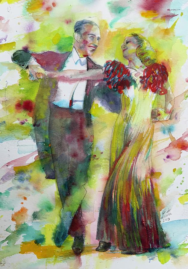 Fred Astaire Painting - FRED ASTAIRE and GINGER ROGERS watercolor portrait .2 by Fabrizio Cassetta
