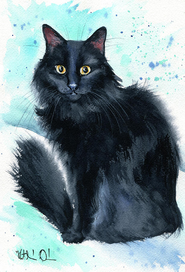 Fred Fluffy Black Cat Painting  Painting by Dora Hathazi Mendes