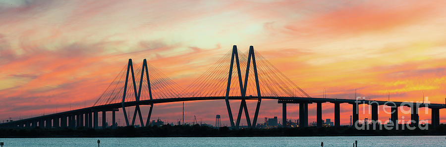 Houston Photograph - Fred Hartman Bridge at Sunset Panorama - Color Canvas Print by Bee Creek Photography - Tod and Cynthia