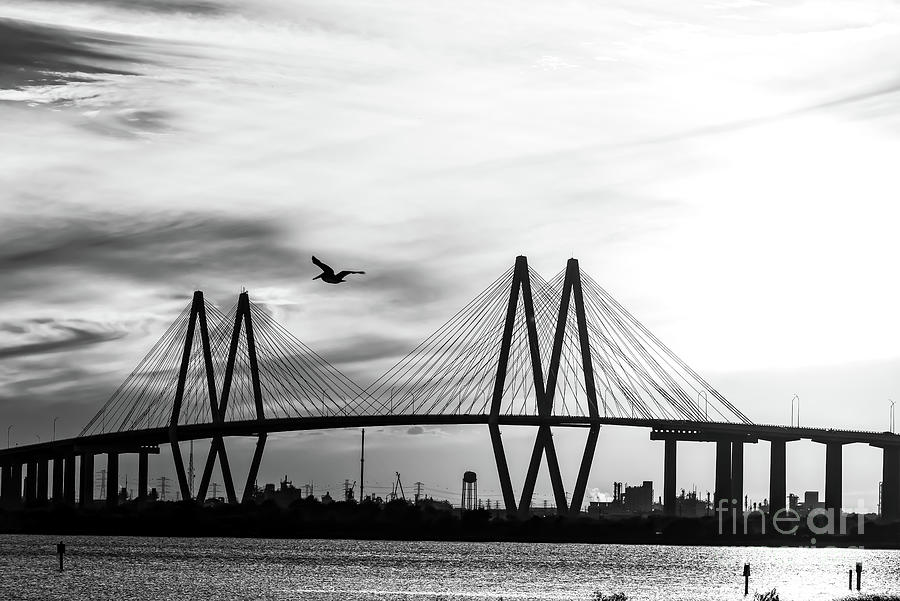 Houston Photograph - Fred Hartman Bridge Black and White by Bee Creek Photography - Tod and Cynthia