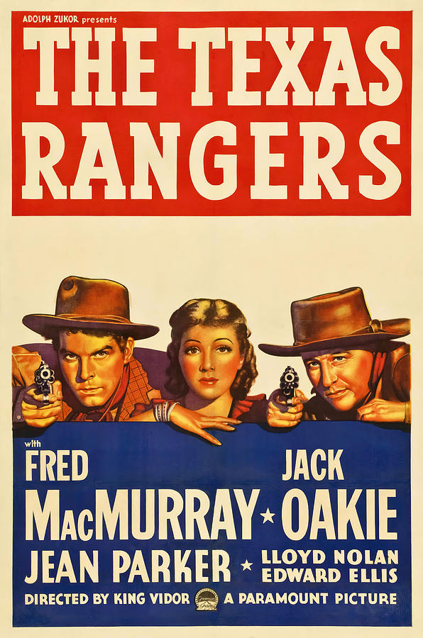 FRED MACMURRAY, JACK OAKIE and JEAN PARKER in THE TEXAS RANGERS -1936-, directed by KING VIDOR. Photograph by Album
