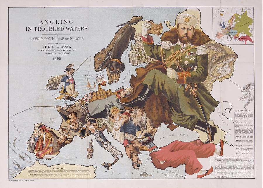 Fred W Rose - G W Bacon - Angling in Troubled Waters - A Serio-Comic Map of Europe - 1899 Digital Art by Vintage Map Fred W Rose - G W Bacon - Angling in Troubled Waters - A Serio-Comic Map of Europe - 1899 Digital Art by Vintage Map