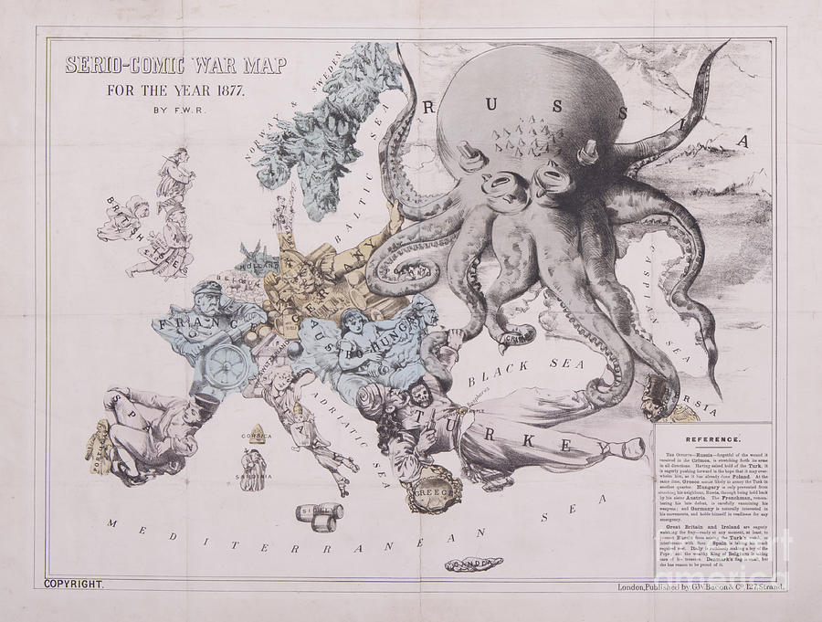 Fred W Rose - G W Bacon - Serio-Comic War Map for the Year 1877. By F. W. R.  Digital Art by Vintage Map