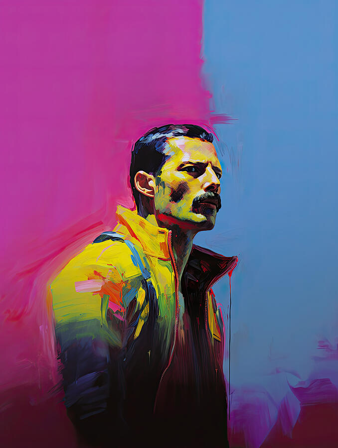 Freddie Mercury Painting - Freddie in Neon Lights by My Head Cinema
