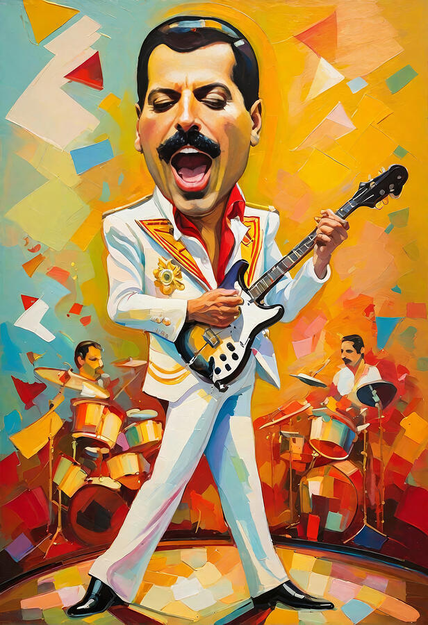 Musician Painting - Freddie Mercury Caricature by My Head Cinema