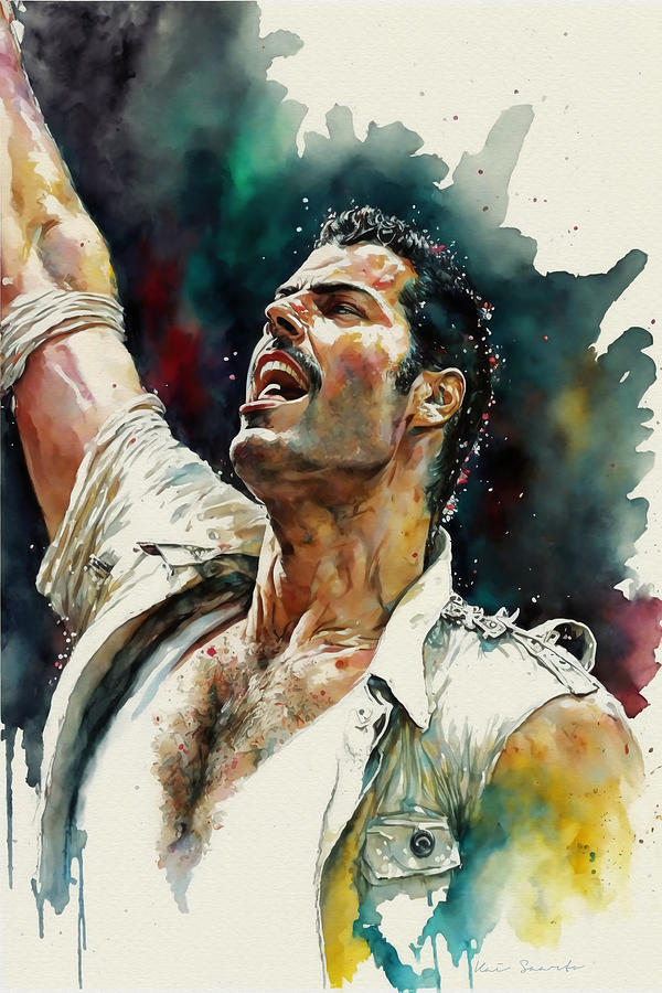 Freddie Mercury - The God of Rock and Roll Painting by Kai Saarto