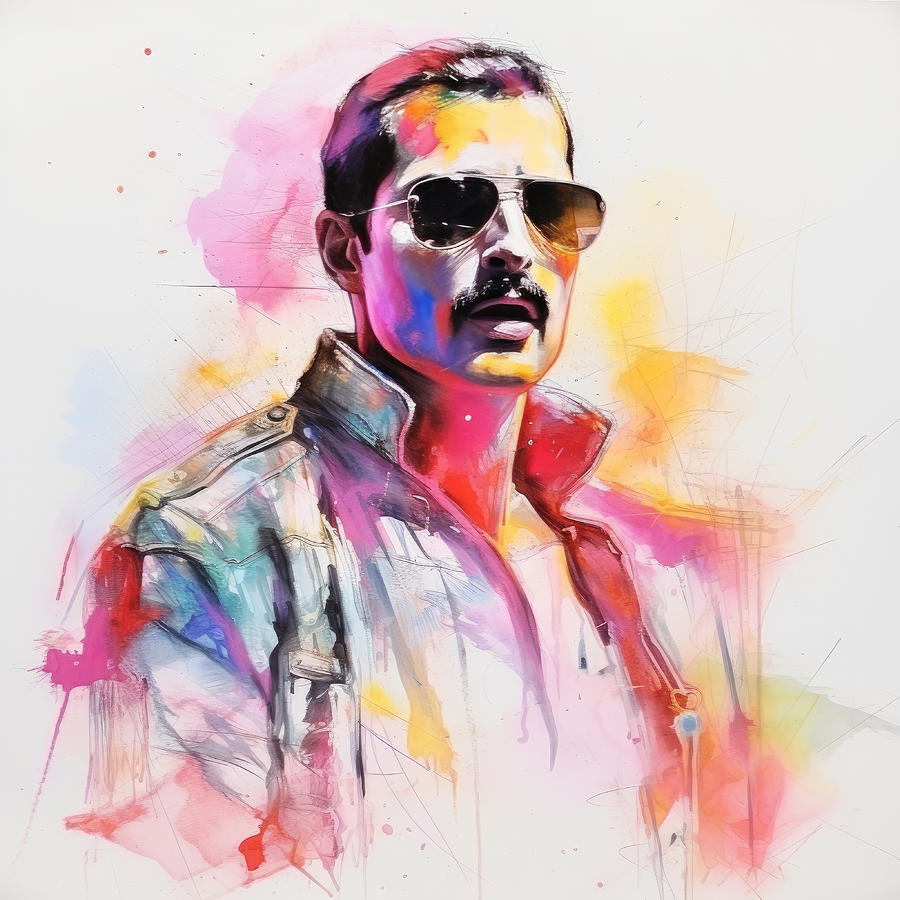 Freddie Mercury Painting - Freddie Mercury Watercolor No.1 by My Head Cinema