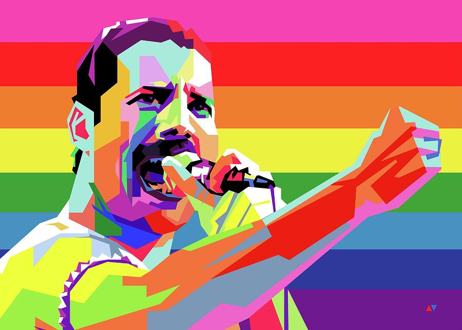 Freddy Mercury Pride Wpap Pop Art Rainbow Digital Art