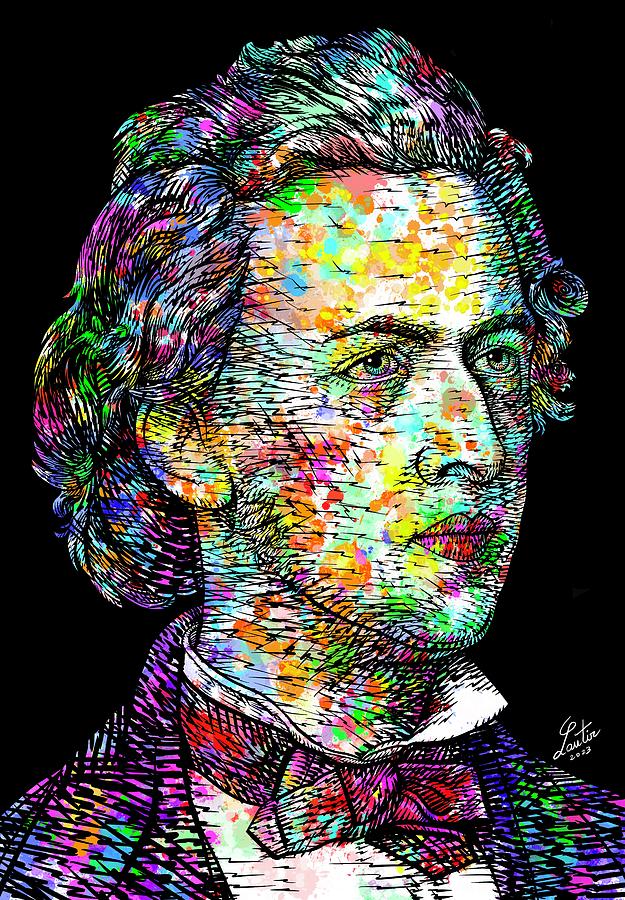 Chopin Painting - FREDERIC CHOPIN ink and watercolor portrait by Fabrizio Cassetta