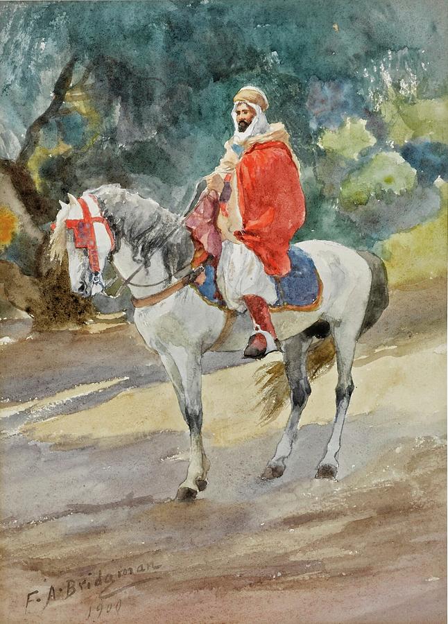Frederick Arthur Bridgman 1847 - 1928   ALGERIAN SPAHI ON HORSEBACK 1900 Painting by Artistic Rifki
