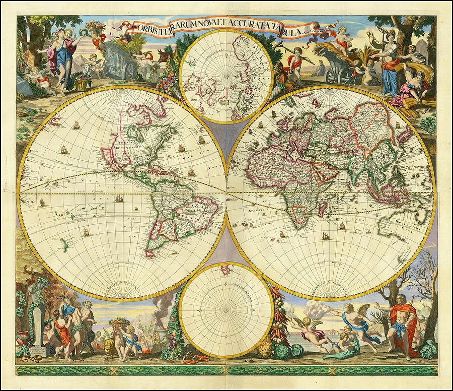 Frederick De Wit - Gerard Valk Title Wall Map Orbis Terrarum Nova et ...