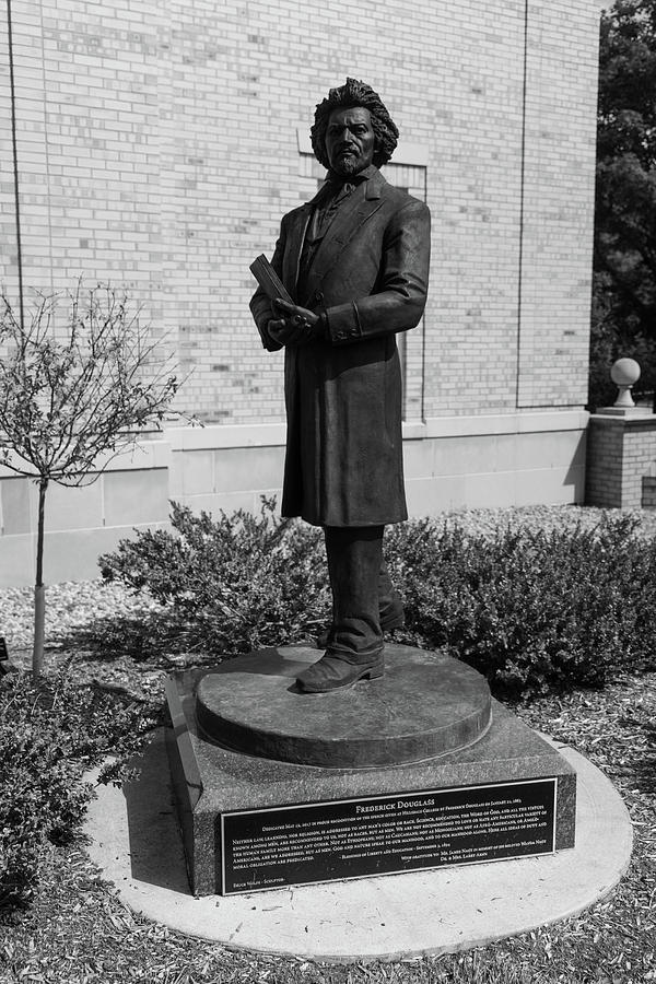 Frederick Douglas statue at Hillsdale College in black and white ...