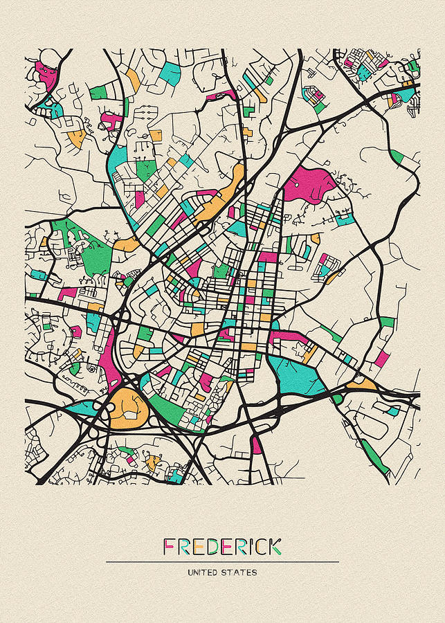 Memento Movie Drawing - Frederick, Maryland City Map by Inspirowl Design